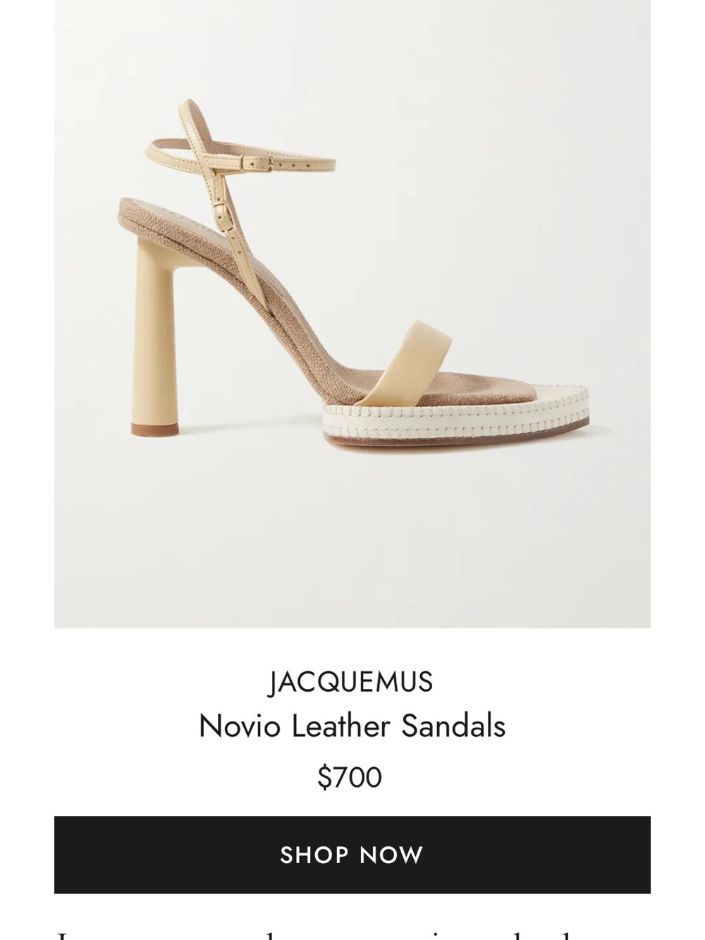 Jacquemus Pale Yellow Pointed-Toe Ankle-Strap Sandals